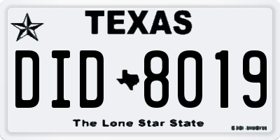 TX license plate DID8019