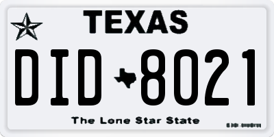 TX license plate DID8021