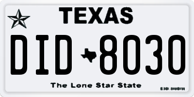 TX license plate DID8030