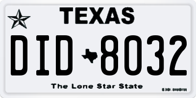 TX license plate DID8032