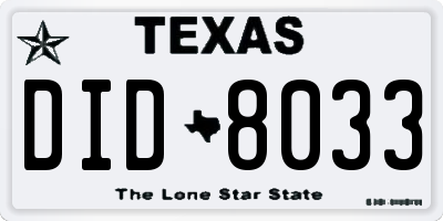 TX license plate DID8033