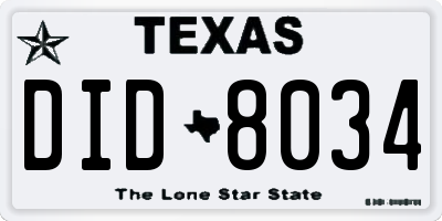 TX license plate DID8034