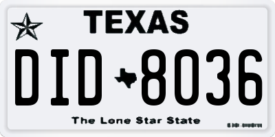 TX license plate DID8036