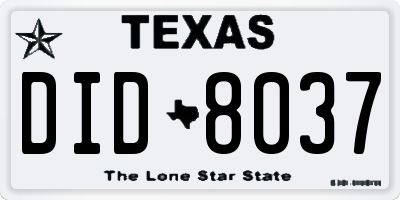 TX license plate DID8037