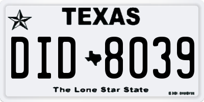 TX license plate DID8039