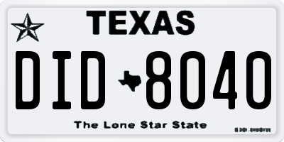 TX license plate DID8040