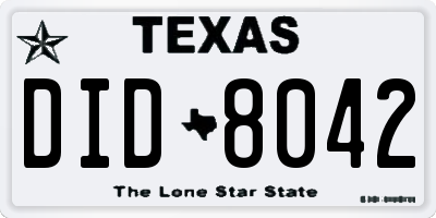 TX license plate DID8042