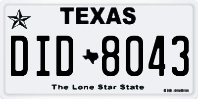 TX license plate DID8043