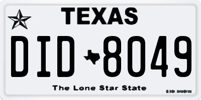 TX license plate DID8049