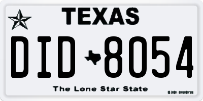TX license plate DID8054