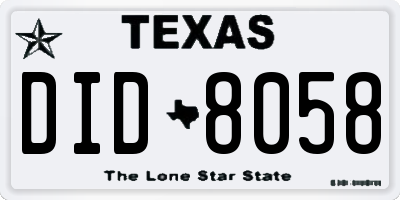 TX license plate DID8058