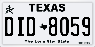 TX license plate DID8059