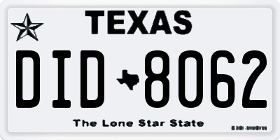 TX license plate DID8062