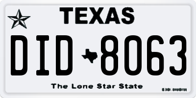 TX license plate DID8063