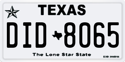 TX license plate DID8065