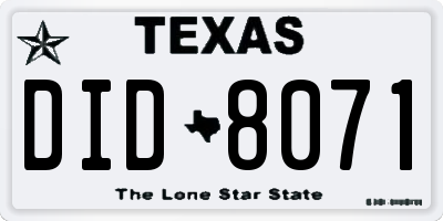 TX license plate DID8071