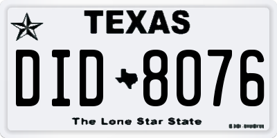 TX license plate DID8076