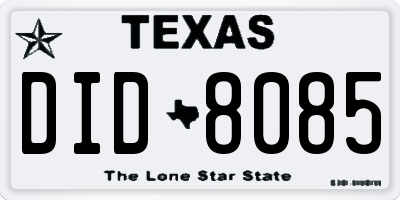 TX license plate DID8085
