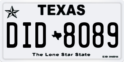 TX license plate DID8089