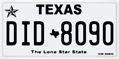 TX license plate DID8090