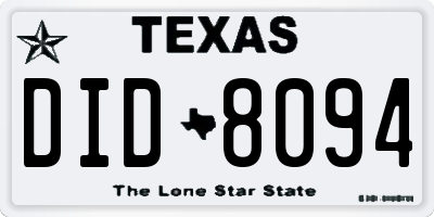 TX license plate DID8094