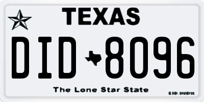 TX license plate DID8096