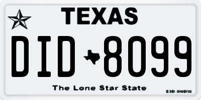 TX license plate DID8099
