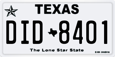 TX license plate DID8401