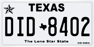 TX license plate DID8402
