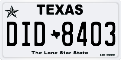 TX license plate DID8403