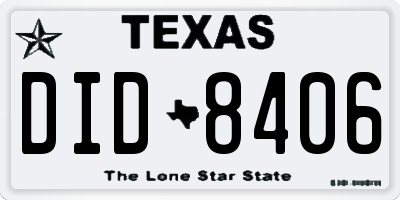 TX license plate DID8406
