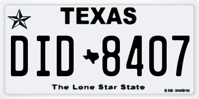 TX license plate DID8407
