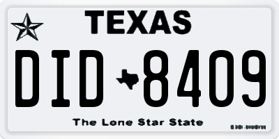 TX license plate DID8409