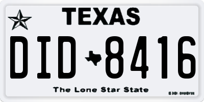TX license plate DID8416