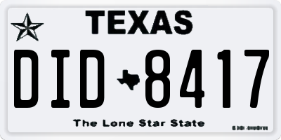 TX license plate DID8417