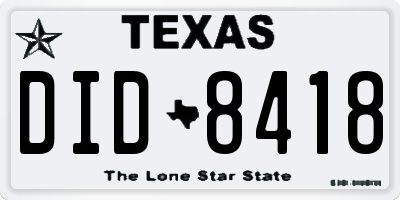 TX license plate DID8418