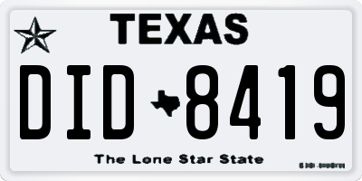 TX license plate DID8419