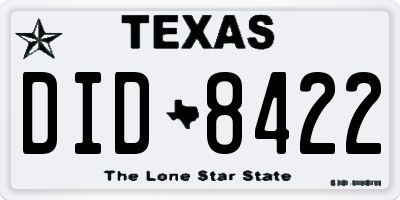 TX license plate DID8422