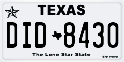 TX license plate DID8430