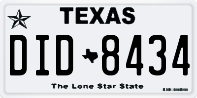 TX license plate DID8434