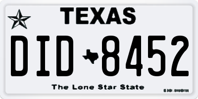 TX license plate DID8452