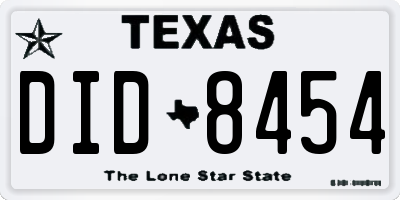 TX license plate DID8454