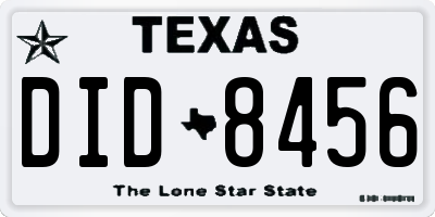 TX license plate DID8456