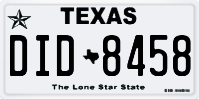 TX license plate DID8458