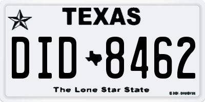TX license plate DID8462