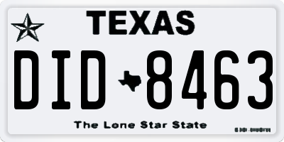 TX license plate DID8463