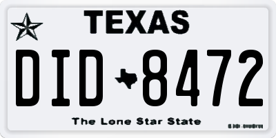 TX license plate DID8472