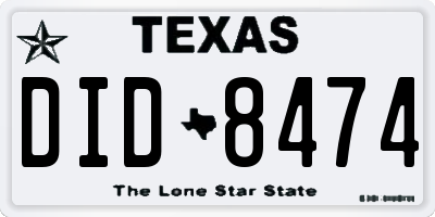 TX license plate DID8474
