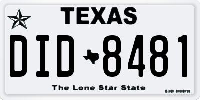 TX license plate DID8481