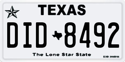 TX license plate DID8492